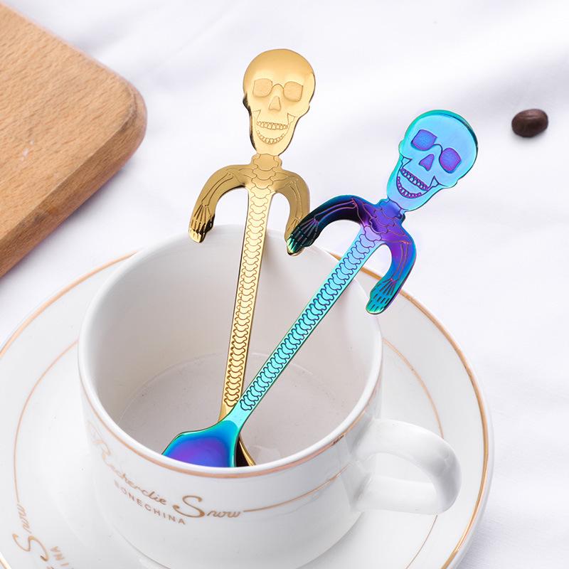 Creative 304 Stainless Steel Skeleton Spoon Halloween Funny Coffee Spoon Bone Stirring Spoon Hanging Cup Small Spoon