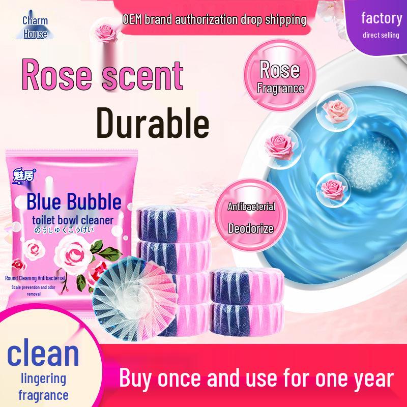 Rose Scent Double Effect Blue Bubble Descaling Antibacterial Toilet Bowl Cleaner Block