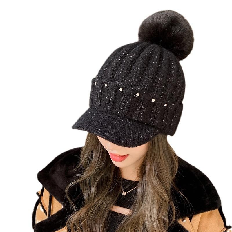 Knitted Baseball Cap Female Rabbit Hair Blended Cap Fleece Warm Wool Cap Autumn And Winter Cold Ear Protector Tide