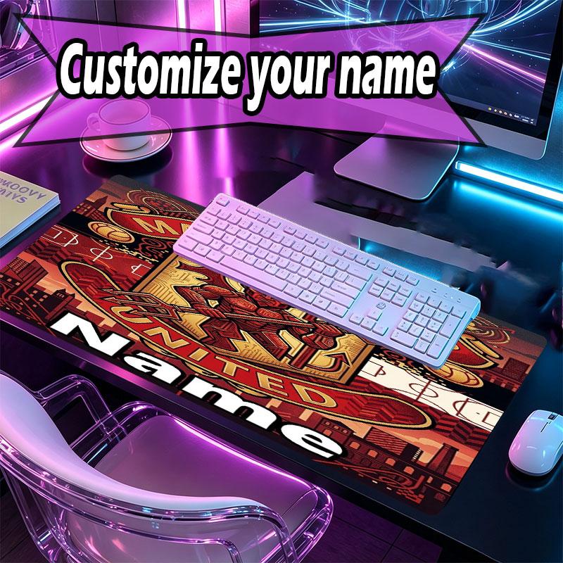 Custom Name Personalized Manchester United Pattern Mousepad, Laptop PC Desk Mat, Decorative Desk Mat for Home Keyboard Pad Gift
