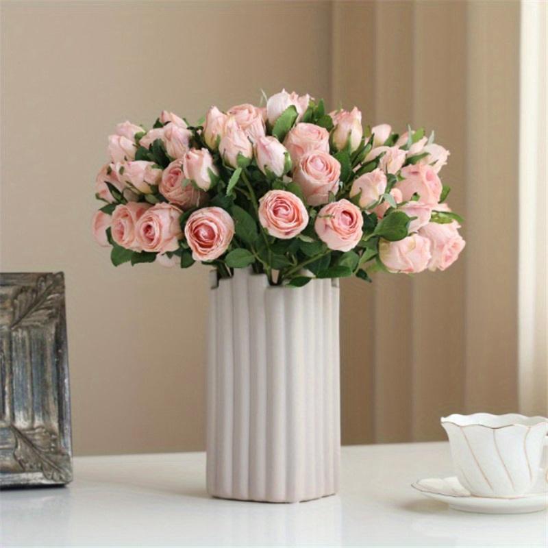 1Pc Multicolor Plastic 6-Stem Retro Burnt Edge Roses, Suitable for Wedding Party Decoration Home Decoration Potted Ornaments