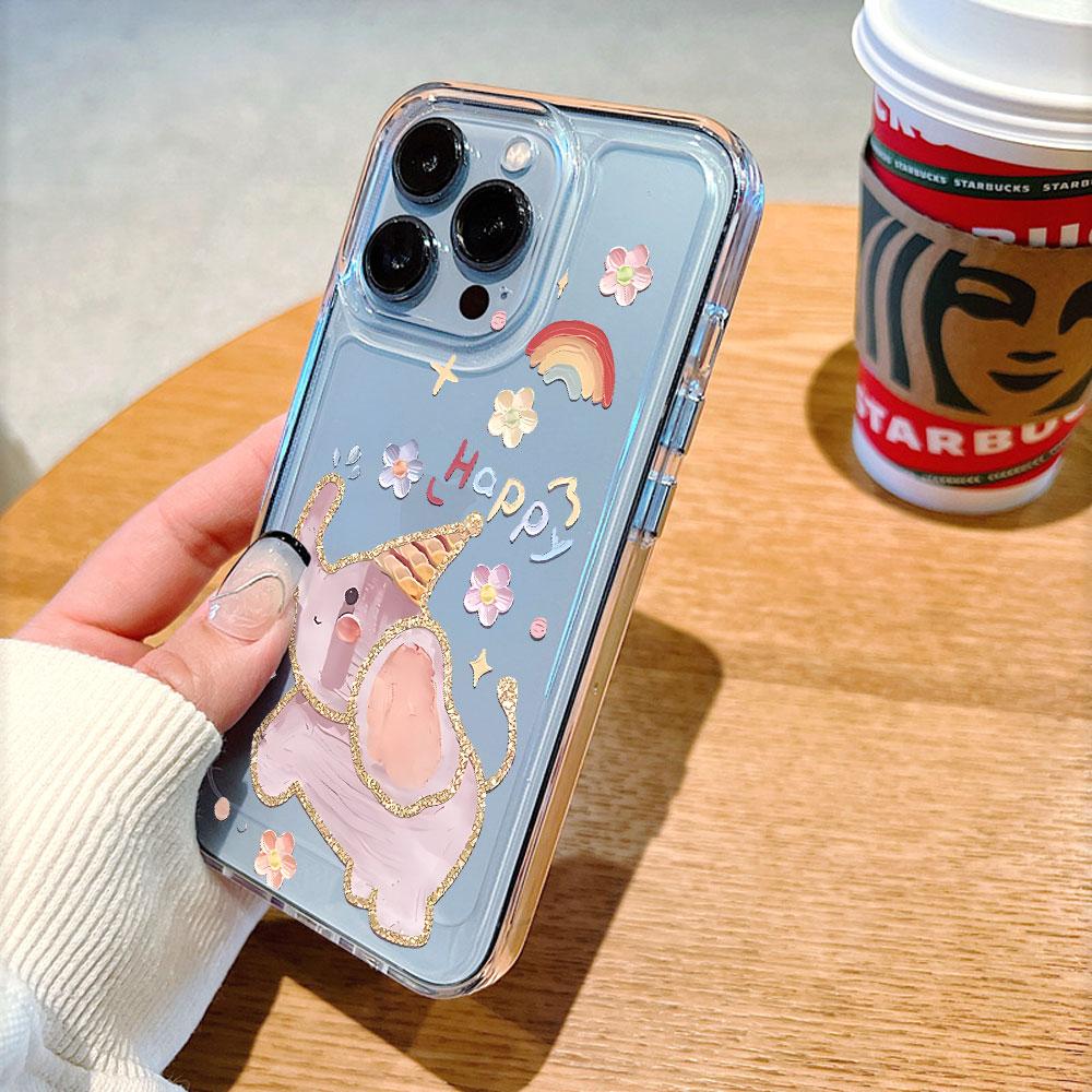 Happy Pink Elephant Lucency Phone Case for IPhone 14 15 16 13 12 11 17 Pro Max 12 13 Mini Soft Cover