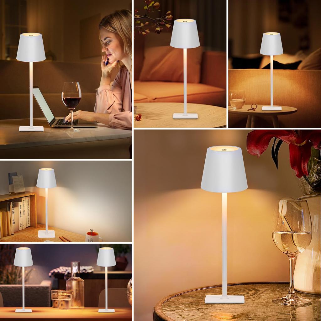 Stylish Cordless LED Table Lamp with Ambient Lighting, 4200mAH Rechargeable Battery, 3 Color Temperature Settings, Stepless Dimming, Touch-Activated,