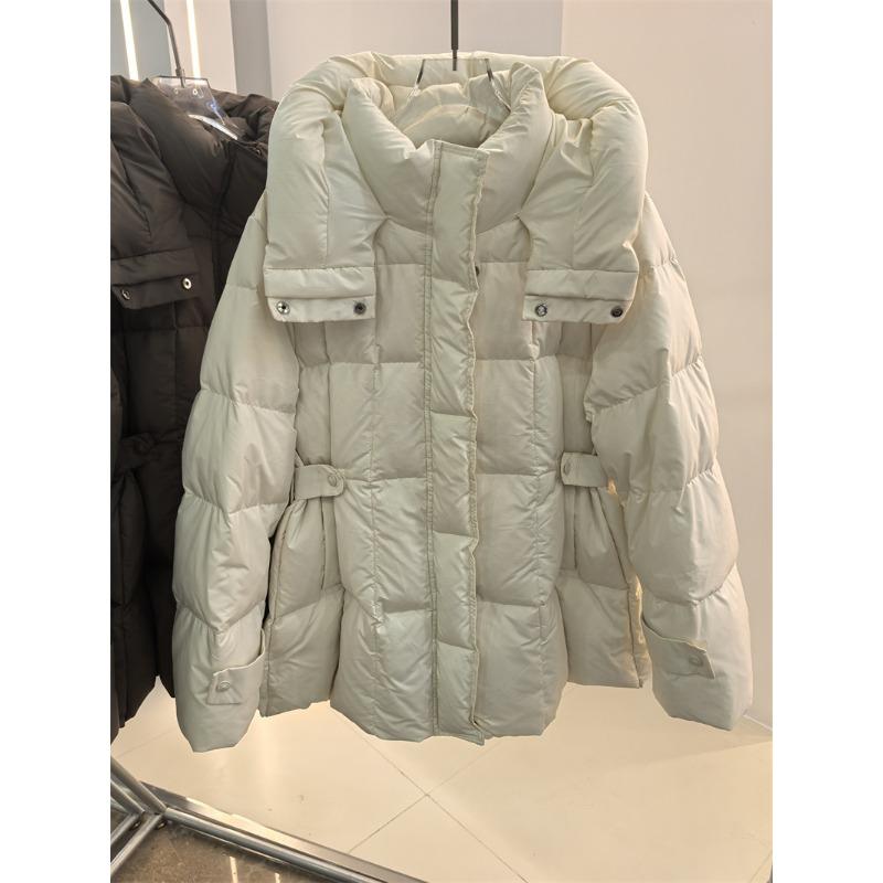 White duck down jacket women's winter new temperament waist slim and thin hooded fashion warm thickened coat