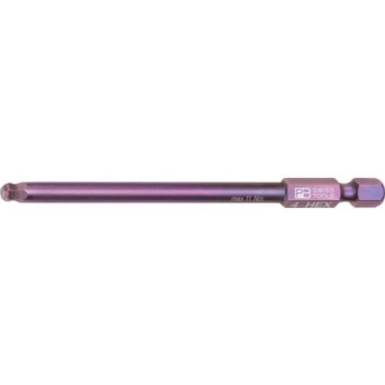 PB Swiss Tools Hex E6 Series Ball Point Long Bit for 4mm Hex 1/4" Sockets, E6L.212/4