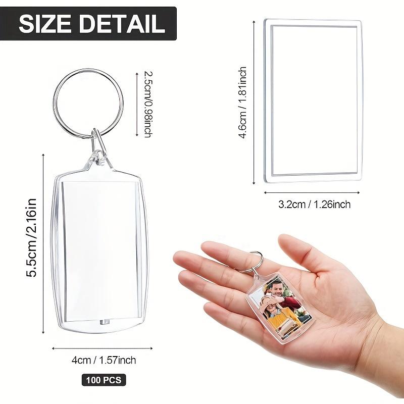 50/100pcs Clear Acrylic Photo Frame Keychains DIY 2D Picture Holders Frame Keychain Kit with Silvery Ring for Backpacks Car Keys
