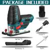 1080W 12V Cordless Jig Saw Electric Jigsaw 70mm 6 Speed Adjustable Portable Woodworking Power Tool 45 Degree Tilt Angle
