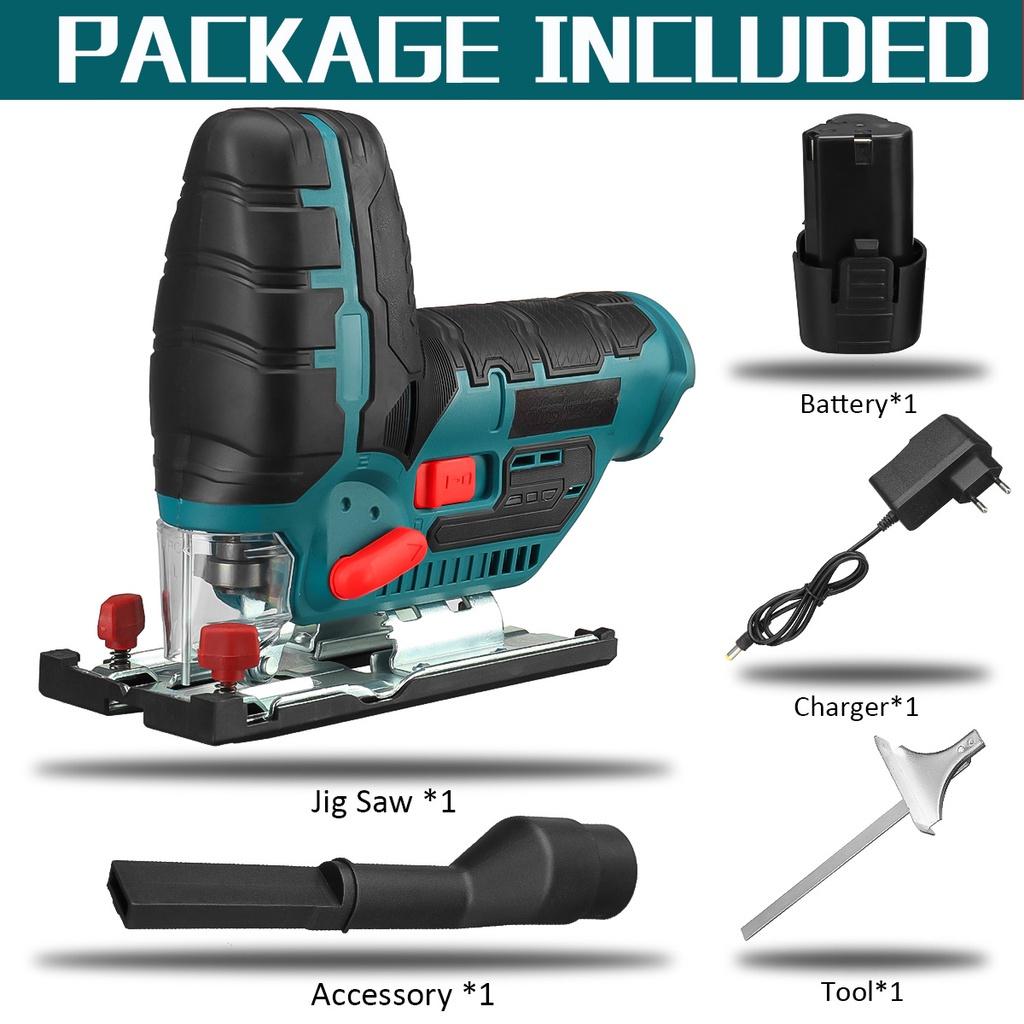 1080W 12V Cordless Jig Saw Electric Jigsaw 70mm 6 Speed Adjustable Portable Woodworking Power Tool 45 Degree Tilt Angle