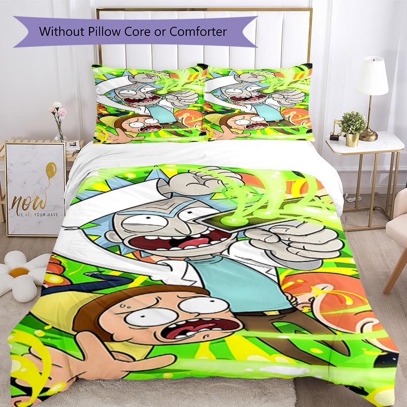 3pcs Rick and Morty Bedding Set Duvet Cover Closure Includes 1 Duvet Cover & 2 Pillowcases, Soft and Comfortable for All Seasons.