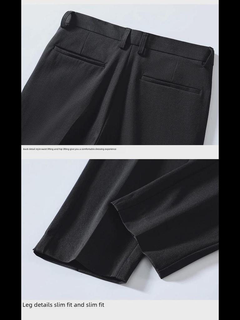 Men's Korean Style Slim Ice Silk Nine-Point Trousers - Soft, Trendy, Slightly Elastic, All-Match Casual Trousers
