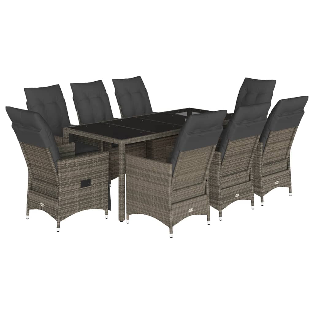 Vidaxl 9-Cz. Tuinmeubelset met Kussens, Grijs, Pe Rotan