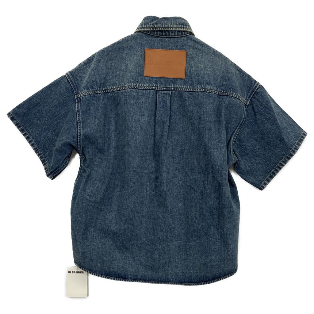 JIL SANDER+ 25Stainless Steel J40DL0157 Blue Navy Cotton Washed & Bleached Short Sleeve Denim Shirt tops S blueUsed