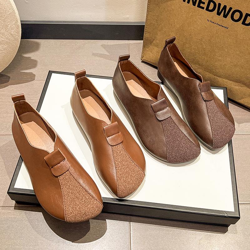 Fashion New Women's Flat Shoes 2024 Spring and Summer Solid Color Leather Stitching Ballet Casual Daily Versatile Soft Women's Loafers