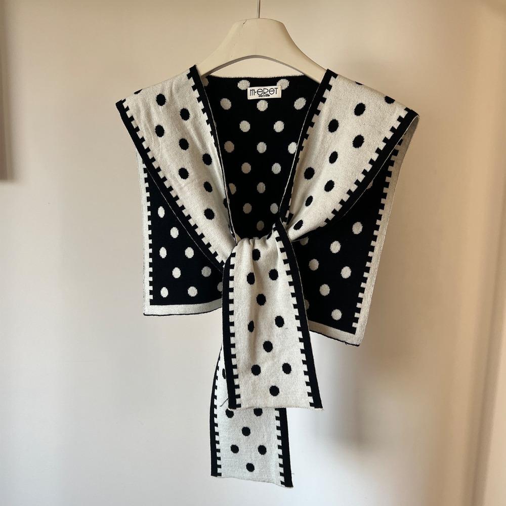 

Retro Polka Dot Knitted Shawl Knotted Knit Scarves All-match Shoulder Scarf Clothes Decoration бежевый