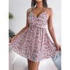 Floral V-neck Fungus Skirt with Wide Swing Dress for Vacation Women's Suspender Skirt