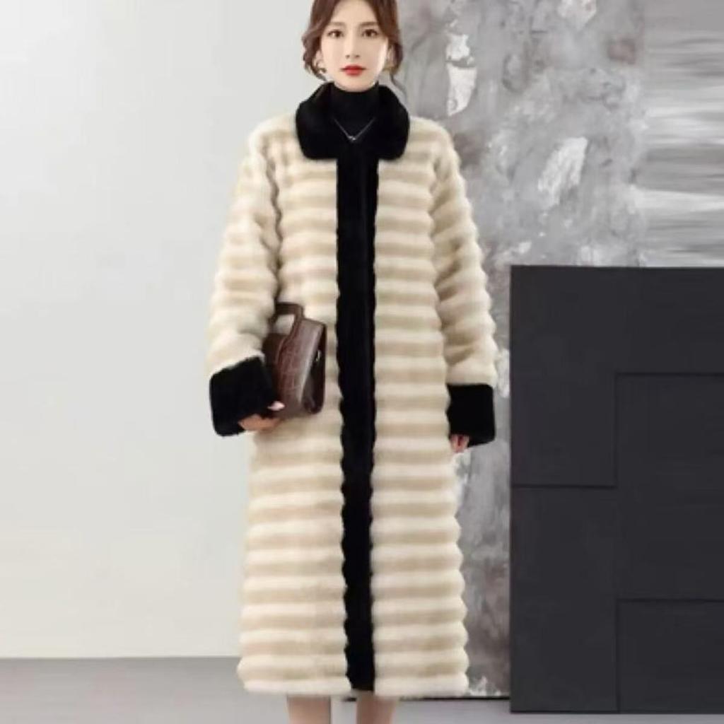 Golden Mink Fur Long Coat High Quality Warm Thick Fashion Winter Jacket