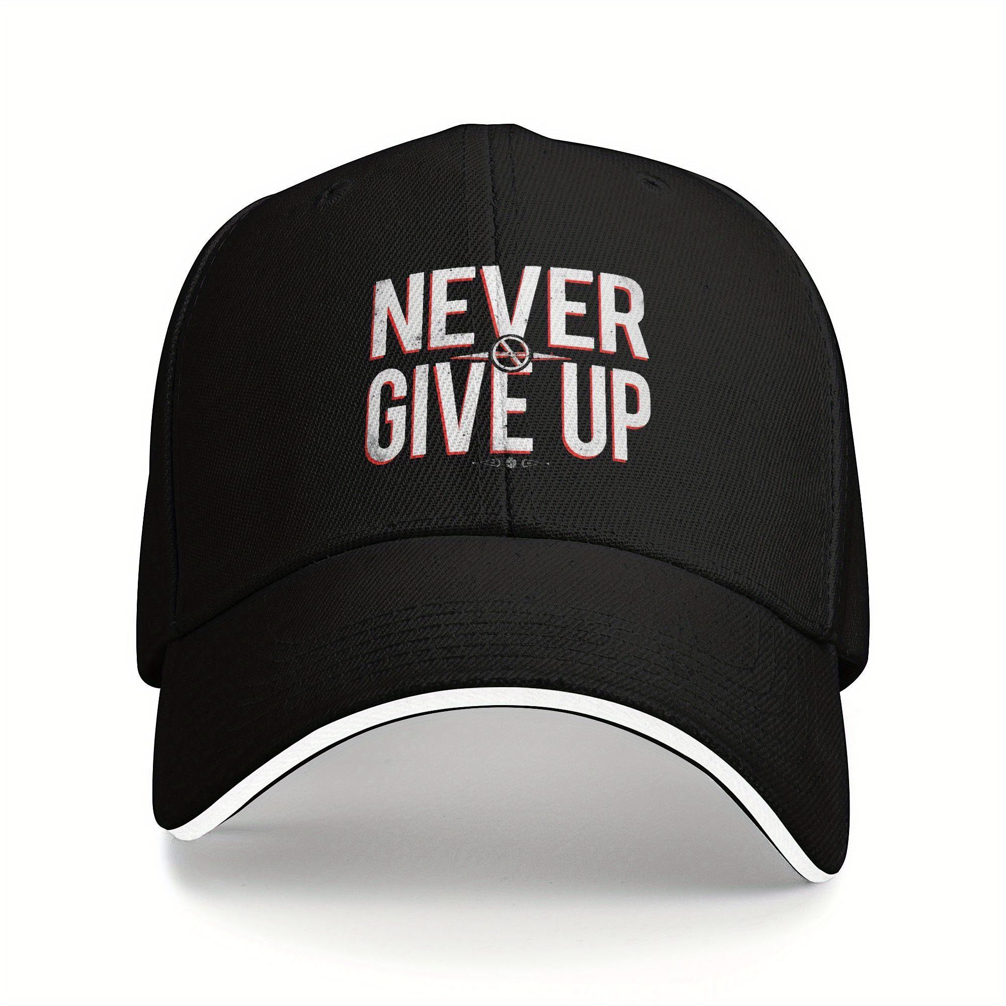 Кепка Never Give Up черная с вдохновляющим текстом NEVER GIVE UP, регулируемая застежка-кнопка, дышащая и легкая Adjustable