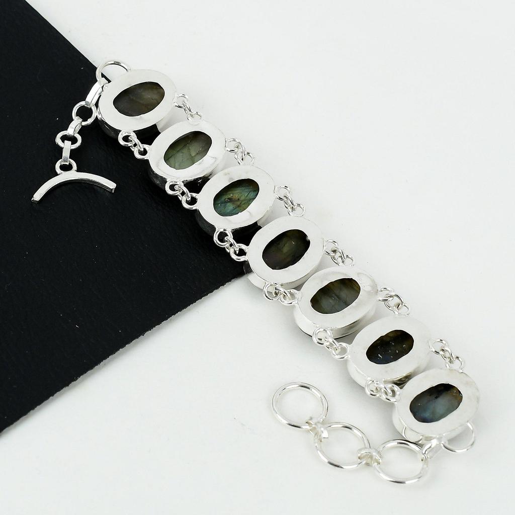 Natural Labradorite Gemstone Handmade 925 Sterling Silver Bracelet, Labradorite Bracelet For Wife , Unisex Bracelet, Father's Day Gifts