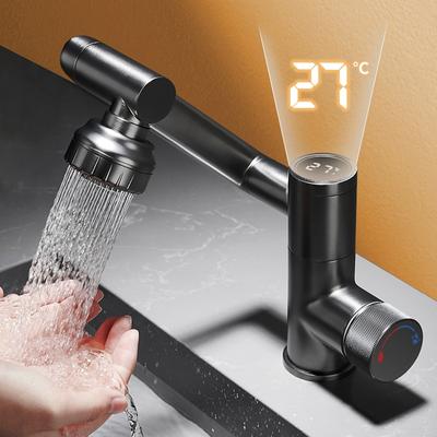 Grifo de lavabo con pantalla digital LED, rotación de 360 grados, multifunción, rociador de agua fría y caliente, mezclador de lavabo para baño