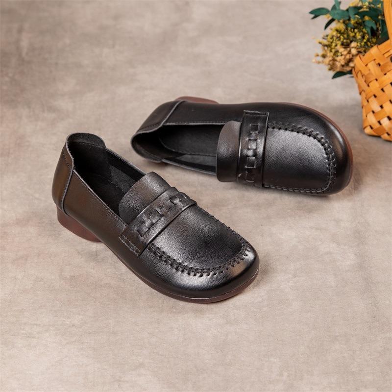 

Весенняя обувь для мам, первый слой коровьей кожи, плоская подошва, ручная работа, ретро этнический стиль, мягкая подошва, мягкая поверхность, обувь для женщин среднего и пожилого возраста 35 чёрный