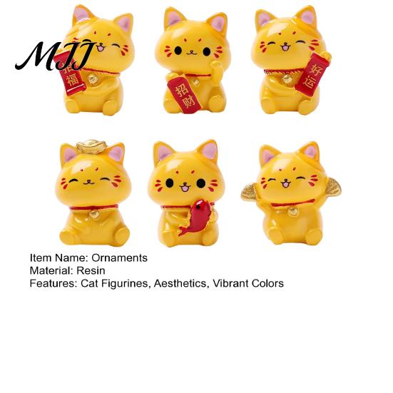 Decorative Charms for Creative Projects 6PCS Mini Yellow Cat Figurines, Symbolizing Good Luck And Prosperity Tiny Small Figurines Tabletop Decoration