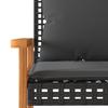 Vidaxl Garden Bench with Cushion, Black, Poly Rattan and Acacia
