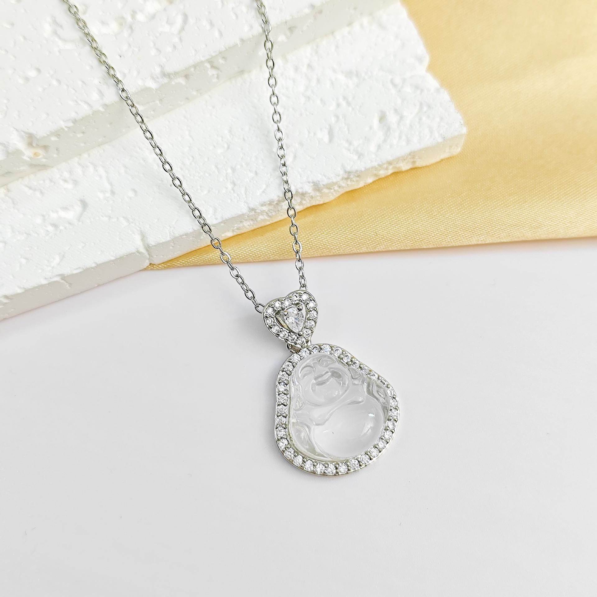 Madagascar Chalcedony Pendant Necklace: Titanium Steel, Xiaohongshu Style, Women s Small Round Center Pendant