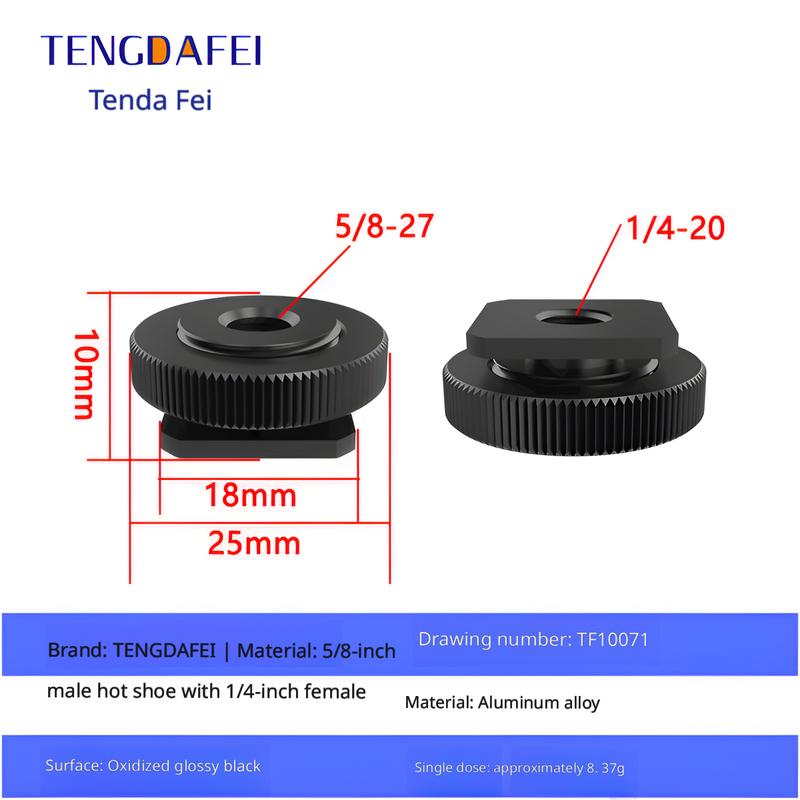 1/4 Camera Hot Shoe Mount with 3/8 Cold Shoe Adapter, 5/8 Adapter Base & Tripod Head Extension Screw for Flash Stand Base