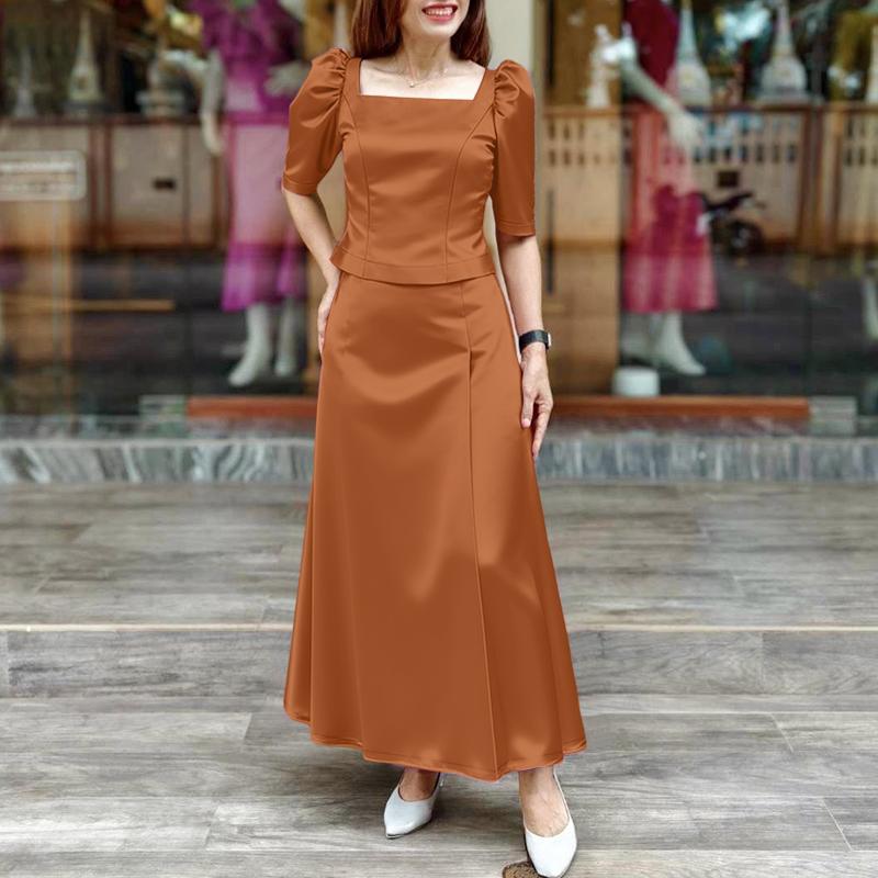 

ZANZEA Women Half Sleeve Blouse and Long Skirts Casual Two Piece Suit Sets 5XL оранжевый