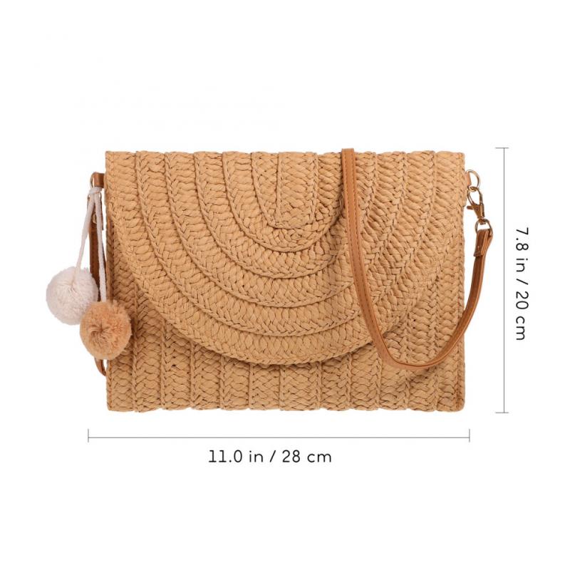 Beach Bags Straw Clutch Straw Shoulder Bag Women's'S Light Brown