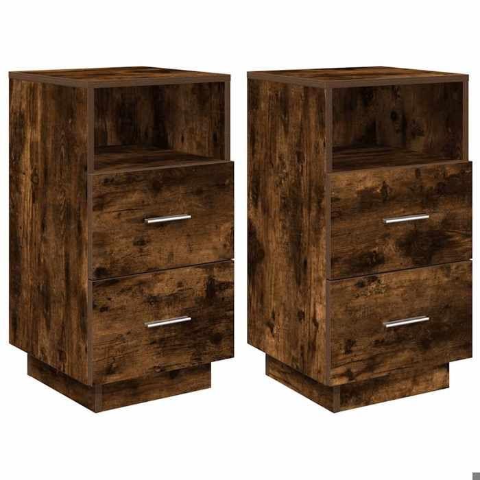 VidaXL Bedside Tables 2 Pcs with 2 Drawers Smoked Oak 36x36x68 Cm, Side Table, Bedside Cabinet, Accent Table 858587