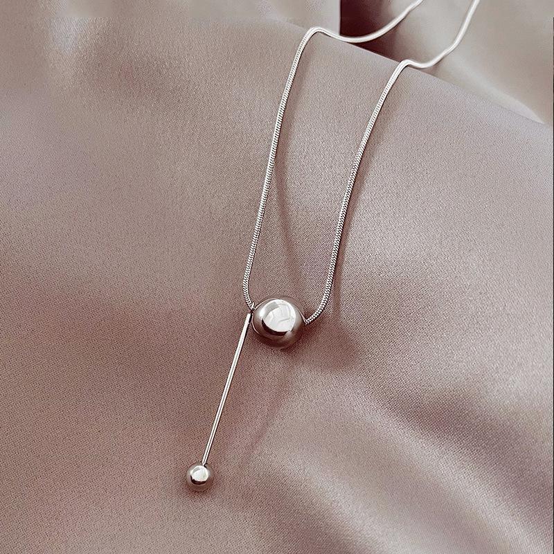 S925 Sterling Silver Round Bead Pendant Necklace - 2026 Women's Stylish Clavicle Chain