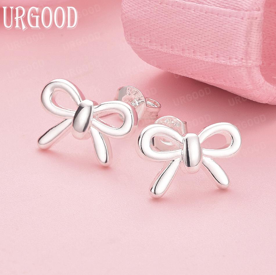 

925 Sterling Silver Fashion Bow Pierced Earrings Wedding Jewelry