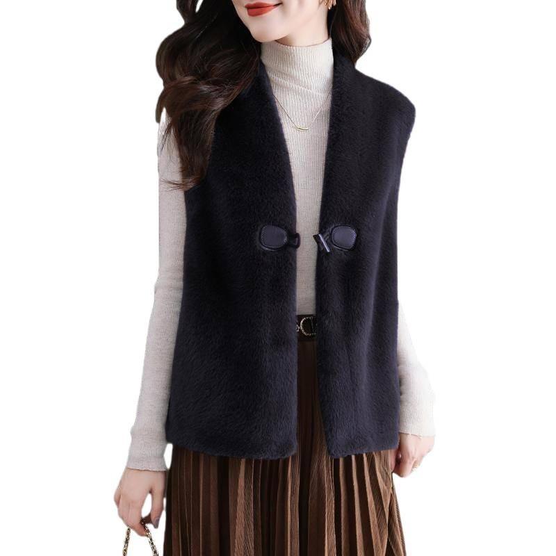 New Leather Vest Women's Autumn and Winter Imitation Mink Vest Vest Waistcoat Thin Large Size Coat