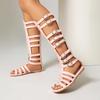 Calf High Women Gladiator Sandals Flat Heel Lady Party Shoes Large Small Plus Size 30 48