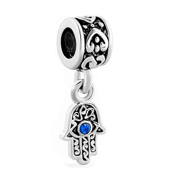 1PC Blue Evil Eye Hamsa Hand of Fatima Dangle Charm Hanging Pendant Fits European Bracelet Necklace