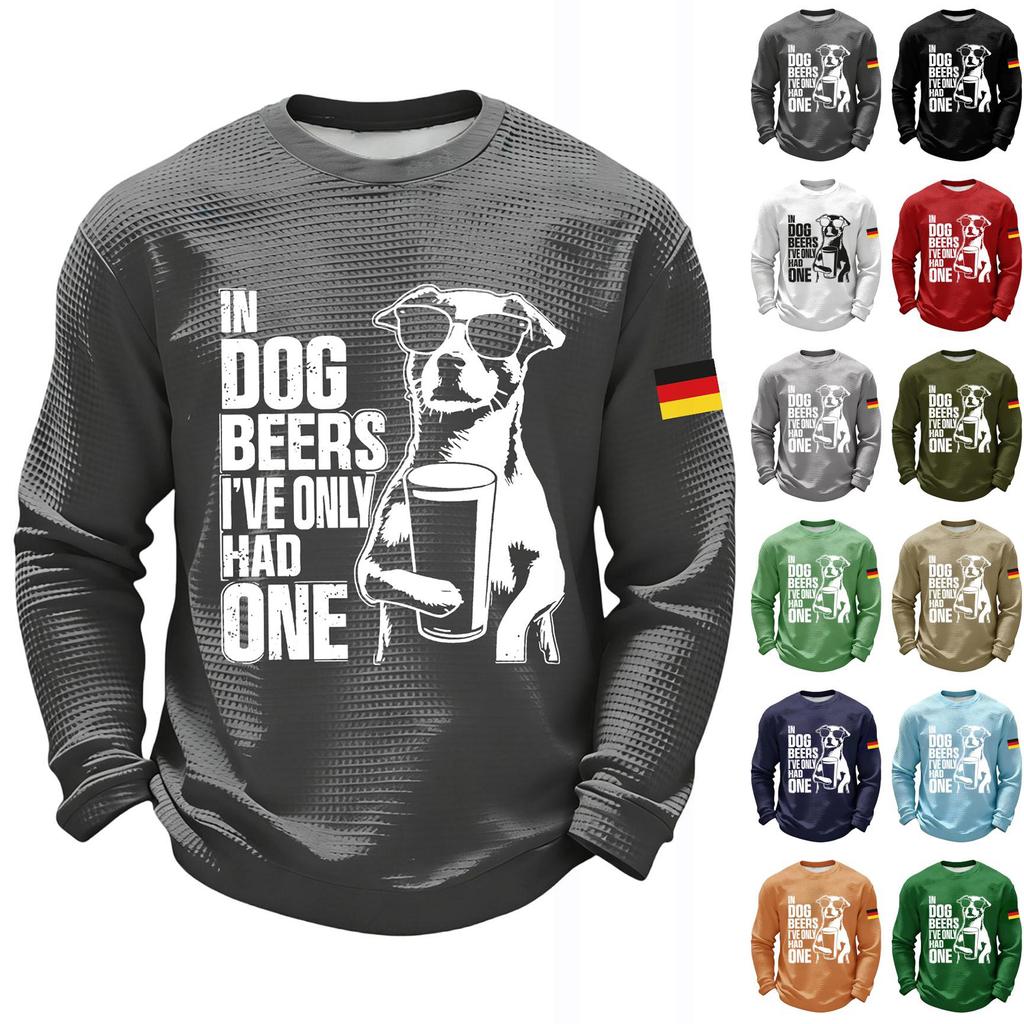 Men's Casual Loose Fit Crew Neck Sweatshirt with Graphic Print Long Sleeve Comfortable Pullover for Everyday Wear