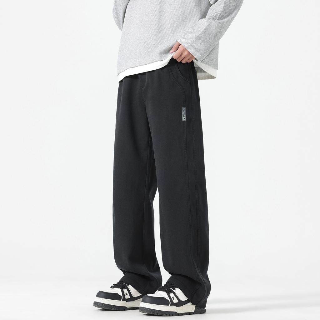 Solid color simple trendy brand versatile lyocell casual pants men's trendy brand loose wide-leg straight elastic waist long pants