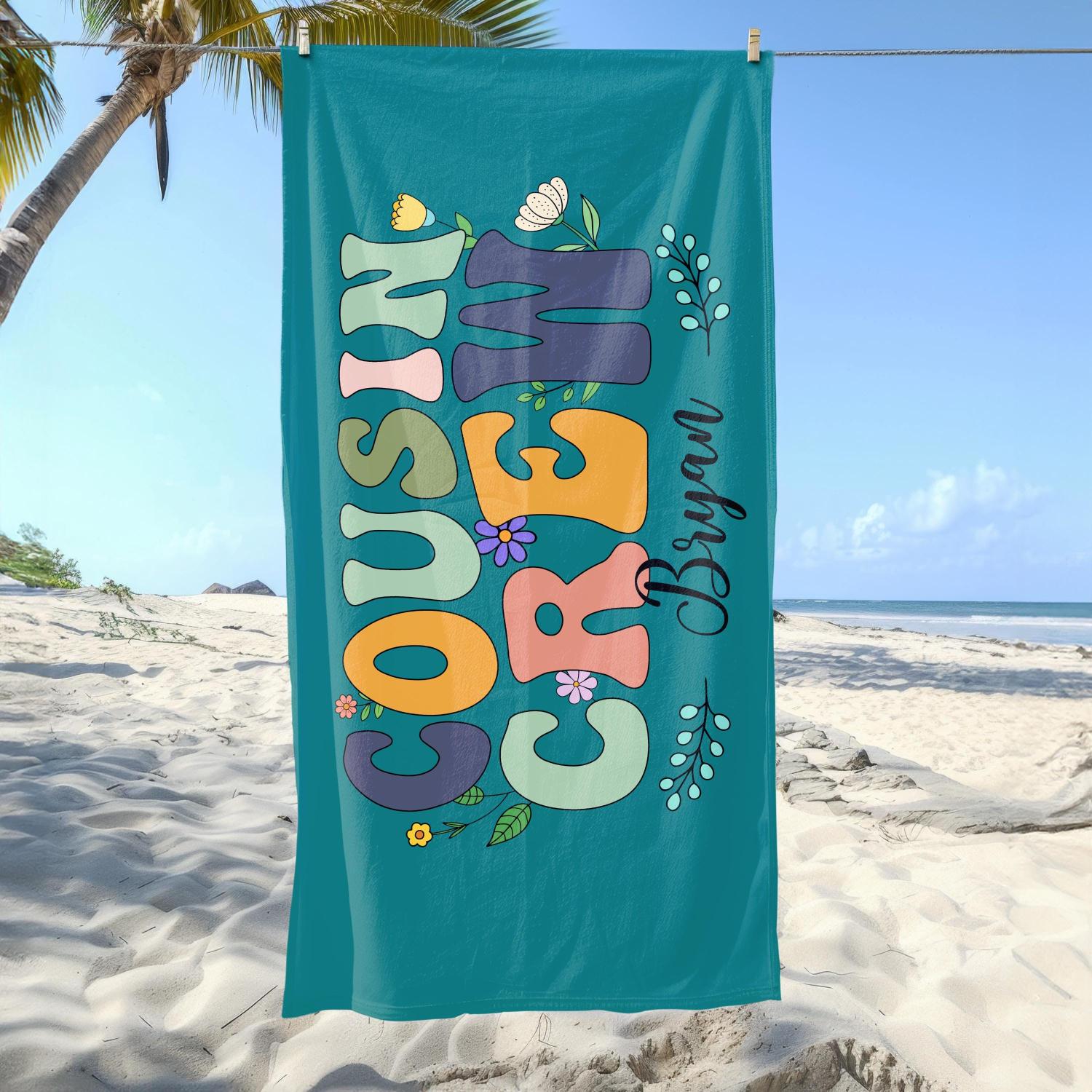 Cousin Crew Retro Floral Beach Towel, Cute Groovy Flower Summer Beach Towel for Family Vacation W30*H60(CM)