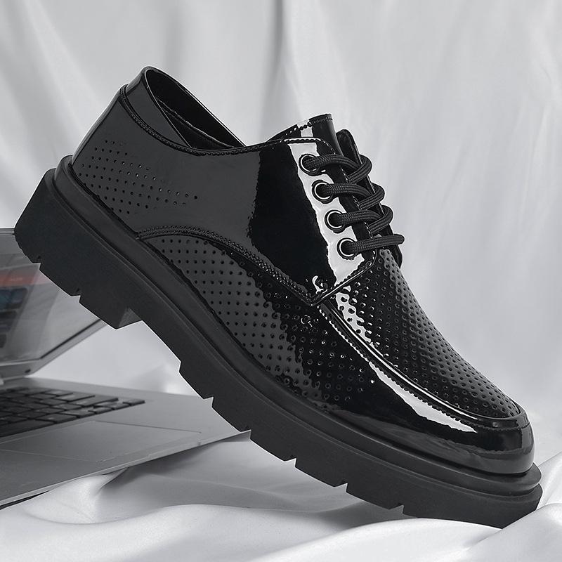 Men's Shoes Glossy Leather Shoes Men's Casual Shoes Young Men's Suit Leather Shoes Black Round Head Leather Shoes Trendy Shoes