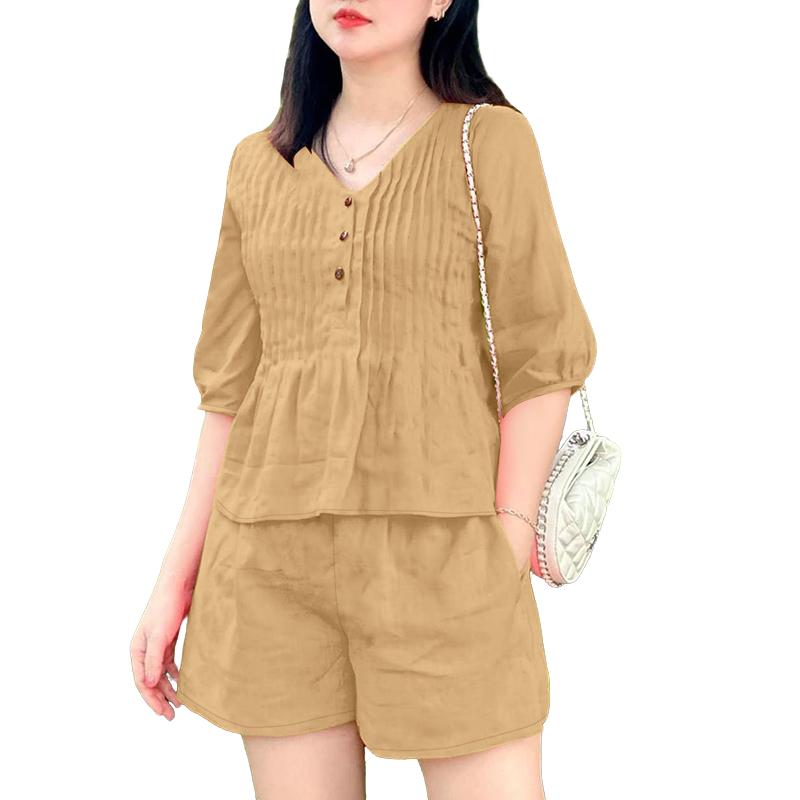 

ZANZEA Женская блузка с рукавом три четверти и шорты Летние костюмы-двойки S