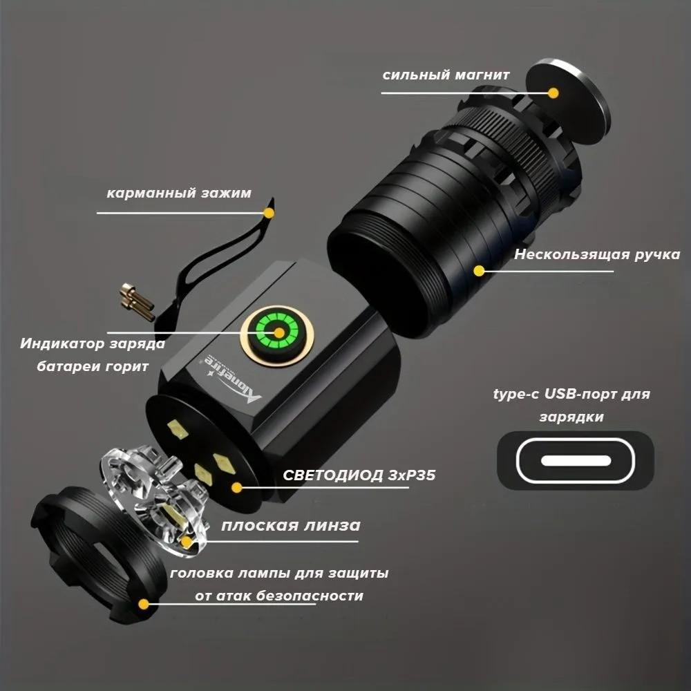 

Outdoor Strong Light Flashlight Rechargeable Portable Waterproof Small Flashlight чёрный