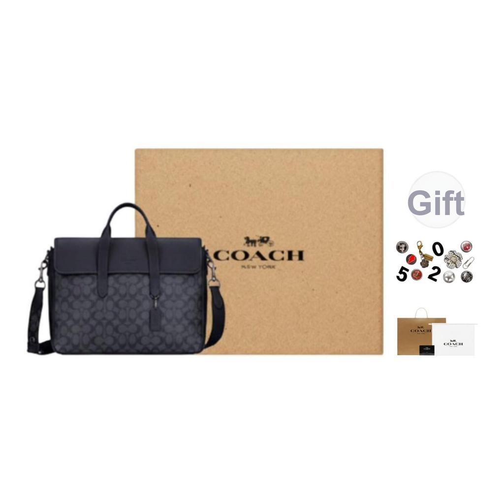 Coach Sullivan 39 Magnetic Flap Large Capacity Leather Briefcase Men Bags Black C9873-QBMI5