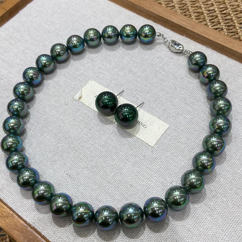 Elegant 14M Turquoise Perfect Round Bead Tahitian Necklace Female French Morandi Mermaid Ji Clavicle Chain