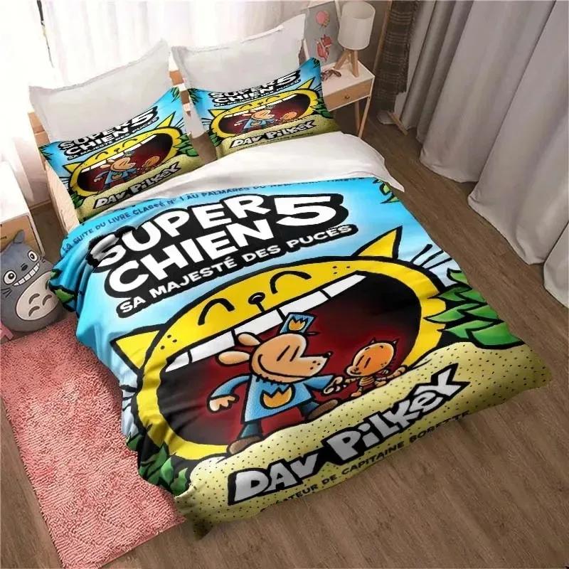 DOG MAN Cute Cartoon Pattern Bedding Set Duvet Cover Set Single Double Bed King Size Bed Set Adult Boys Bedroom Anime Sheet