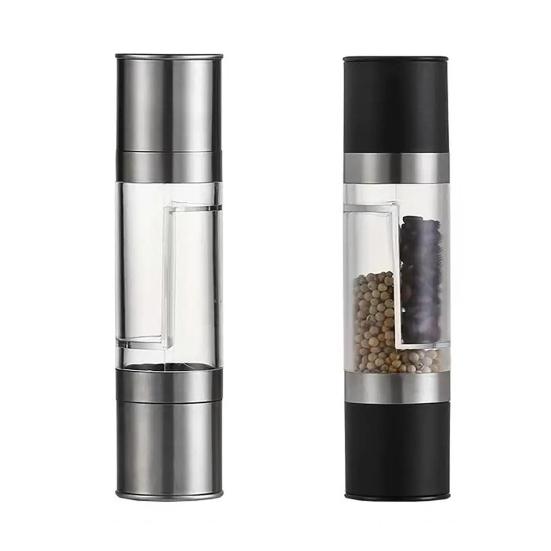 2-in-1 Salt And Pepper Grinder Set Adjustable Coarseness Manual Spice Mill with Glass Jar Stainless Steel Refillable Kitchen Shaker Bottle