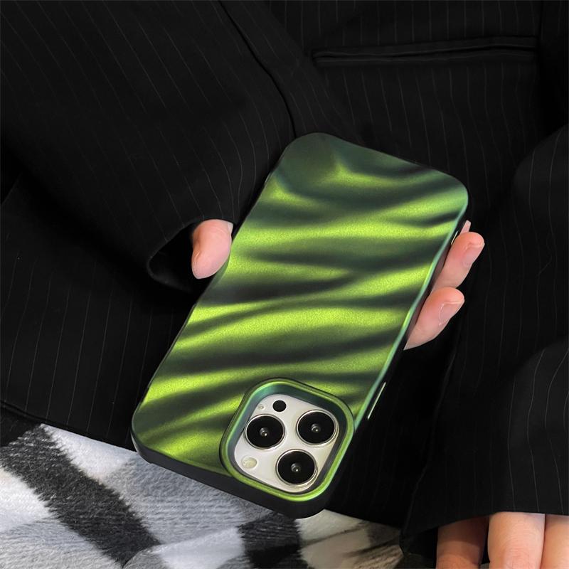 Matte dunkelgrüne Wellentextur-Telefonhülle für iPhone 13 14 12 11 Pro Max 14promax-Hüllen Silikon-stoßfeste Rückseite