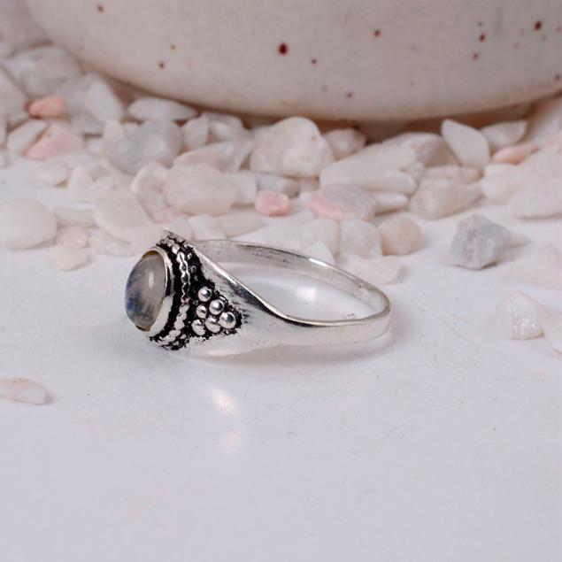Rainbow Moonstone Silver Plated Signet Ring | Oval Boho Brass Statement Jewelry | June Birthstone Gift