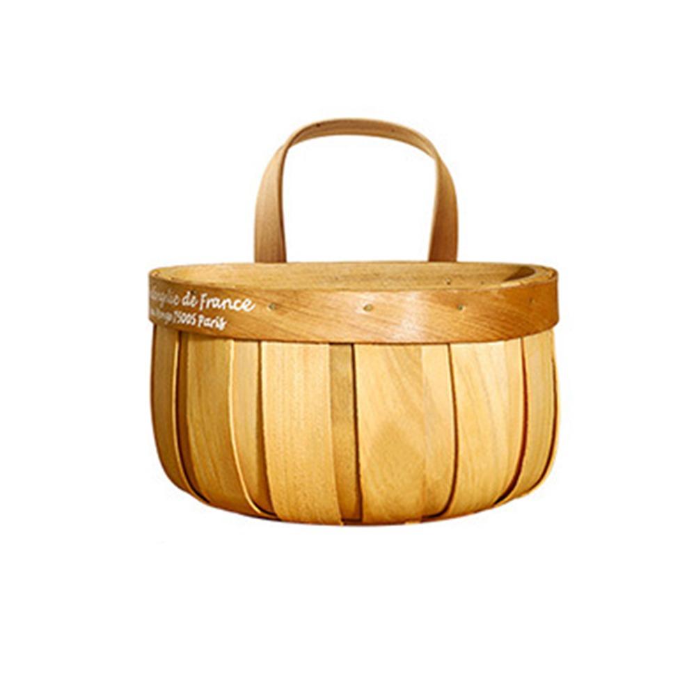 

Waterproof Woven Kitchen Organizer with Handle Handwoven Garlic Container Fruit Wood Handle L