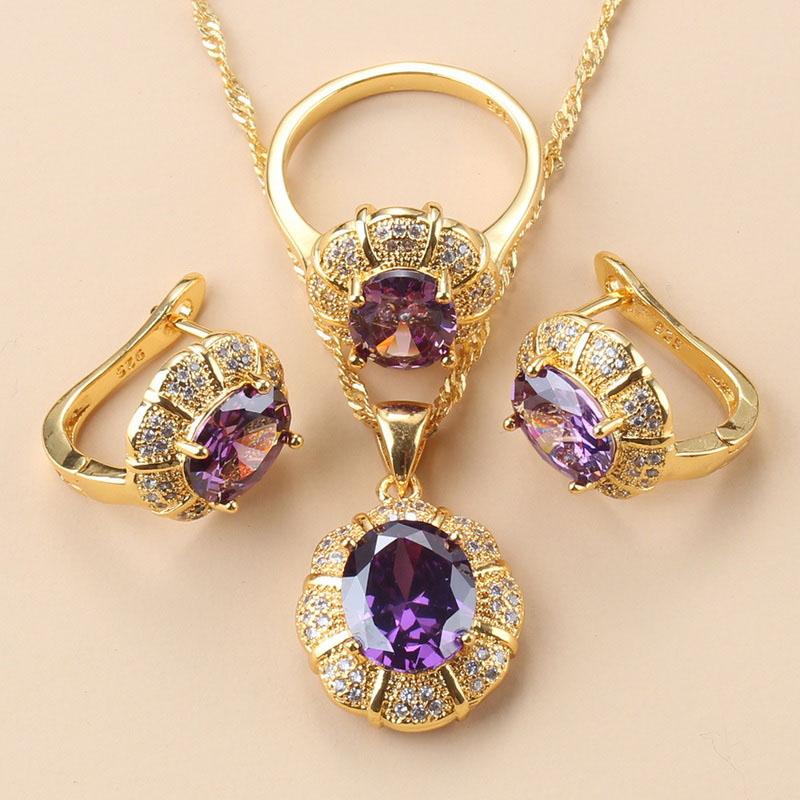 New Fashion Occident Style Black Zircon Luxurious Gold Plated  Necklace Jewelry Sets For Women Clip Earrings And Ring
